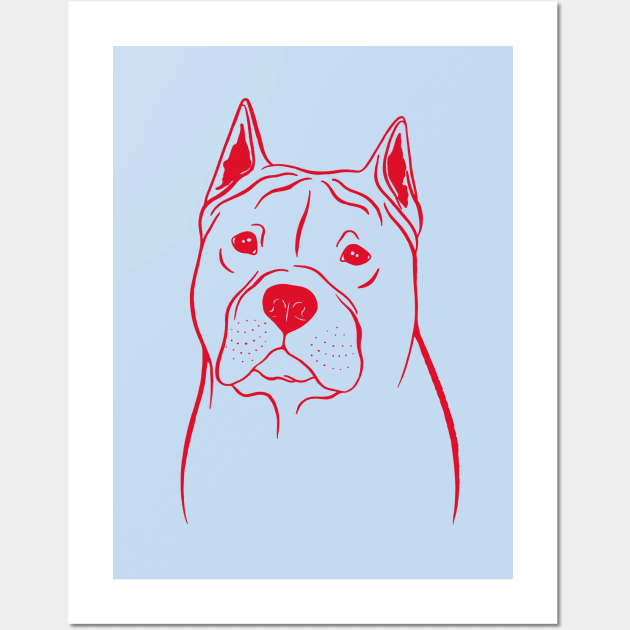 American Staffordshire Terrier (Blue and Red) Wall Art by illucalliart